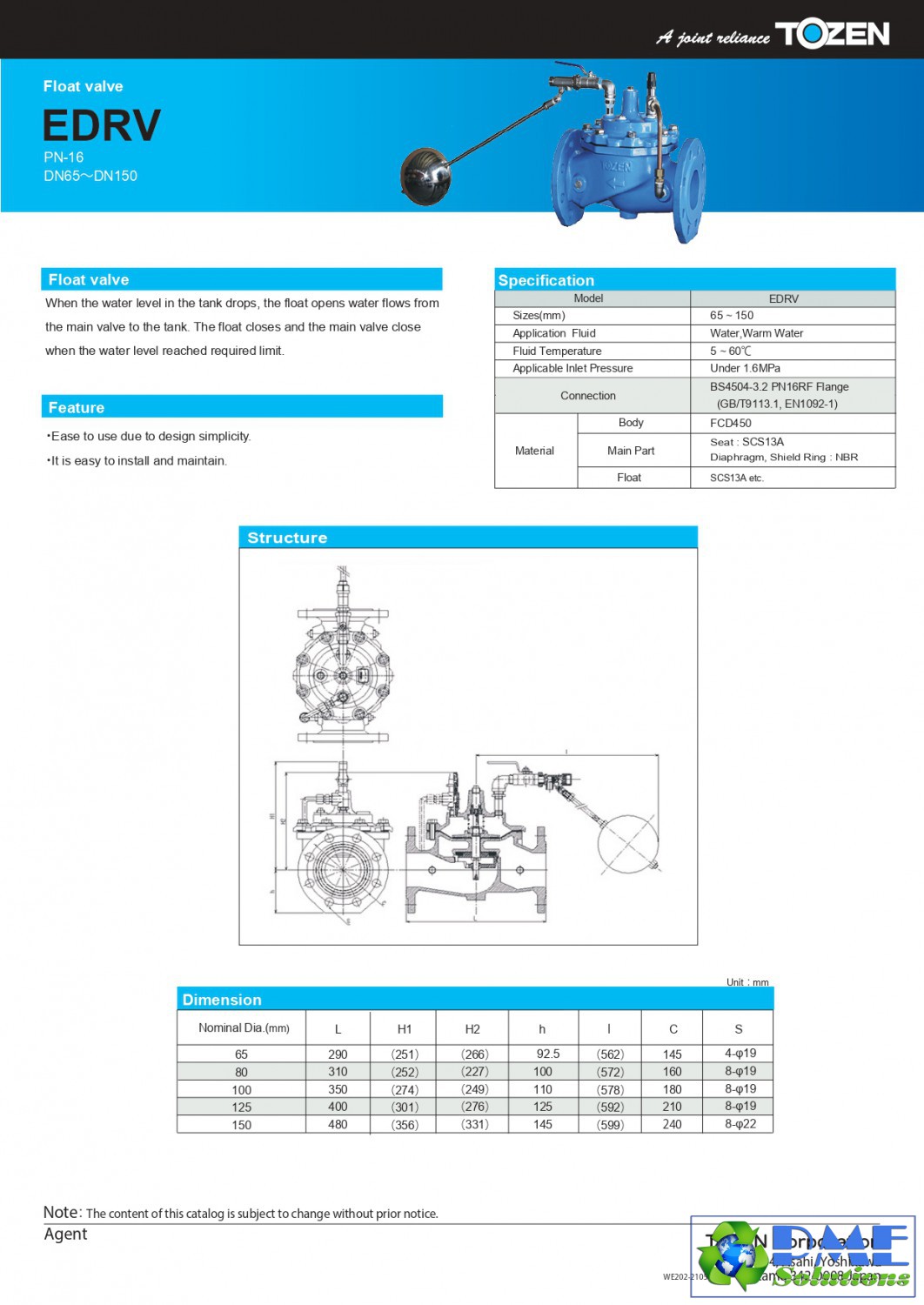 EDRV PN16 FLOAT VALVE V CATALOG