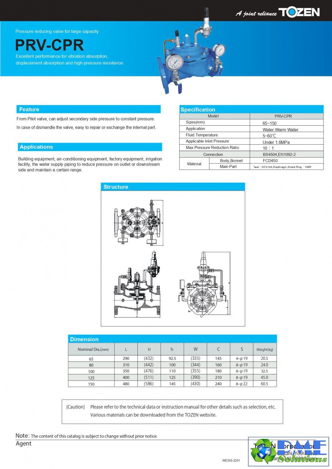 PRV CPR Presssure Reducing Valve CATALOG